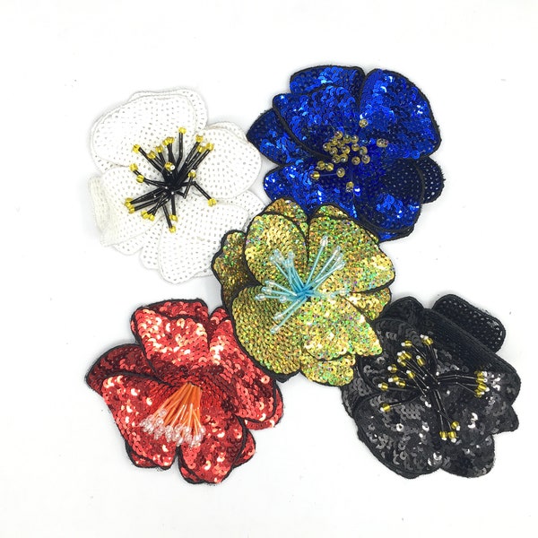 Sequined Sparkling Flower Sew-On Applique Patch, 3 Dimentional Sequins Flower Paillette Fashion Patch