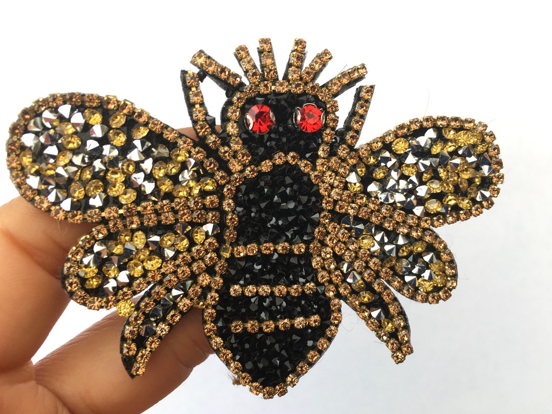 Sparkling Rhinestone Bee Embroidery Applique Patch, Clear Crystal Bee ...