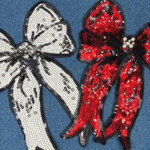 Red Sequin Bow Beaded Black/white Sweater Bow Applique Sew-On Patch