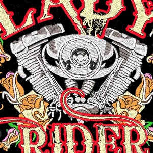 Harley Davidson Lady Biker Jacket patch Large Freedom Symbol
Bad & wild girl rider patch
Black velvet embroidered rose ironon patch