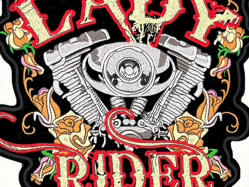 Harley Davidson Lady Biker Jacket patch Large Freedom Symbol
Bad & wild girl rider patch
Black velvet embroidered rose ironon patch
