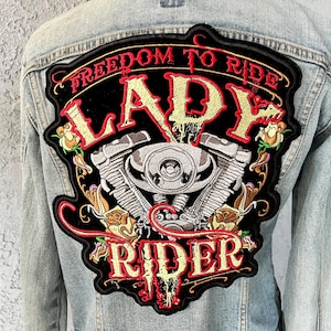 Harley Davidson Lady Biker Jacket patch Large Freedom Symbol
Bad & wild girl rider patch
Black velvet embroidered rose ironon patch