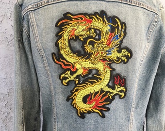 Embroidered Fire Dragon Iron-On Jacket Hoodie Patch