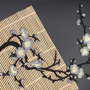 Gray/black/gold Cherry Blossom T-shirt Iron-on Patches, Embroidered Cherry Blossom Flower Iron-on Patch- Fast Shipping From USA