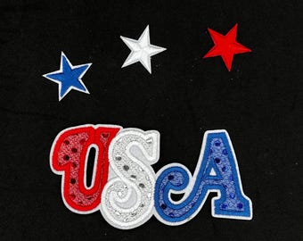 Red, White & Blue USA Iron-on Trucker Hat Patch, 4th of July Patriotic Decorative Jacket Patch