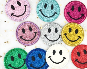 2" Glitter Smiley Sparkling Face Iron On Patch