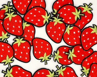 3 Pcs Cute Red Strawberry Fruit Patch Crest Iron on Embroidered Fruit Patch For Strawberry Shortcake Apparels Strawberry Festival Patch