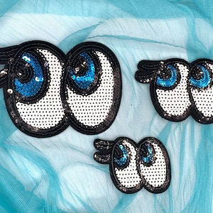 Blue Eye Iron-on Applique Patch, Sequined Silver Puppy Eye Patches for Garments, Cellphone, bags & accessories