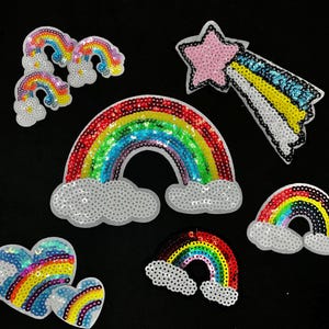 Sequin Rainbow Shooting Star Iron On Trucker Hat Patch