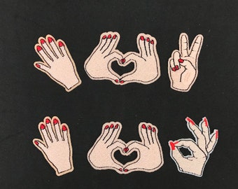 LOVE Hands Embroidery Iron On Patch, Peace Sign Patch, Valentine's Love Sign Patch,  Denim Jacket Patch, Embroidery Patch