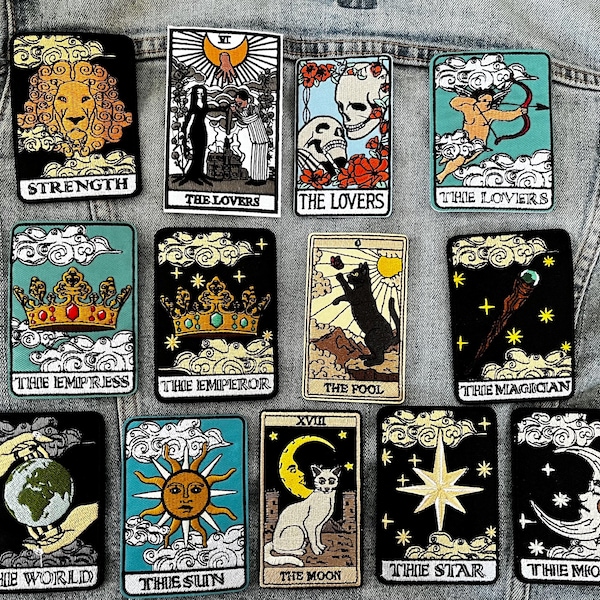 Parche termoadhesivo de estilo vintage con cartas del tarot, diseño gótico, naturaleza, magia y amor. Diseño wicca, bruja y diosa.