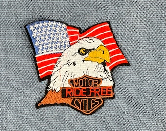 Ride Free EAGLE American Flag Motor Cycle Embroidered iron-on Patch