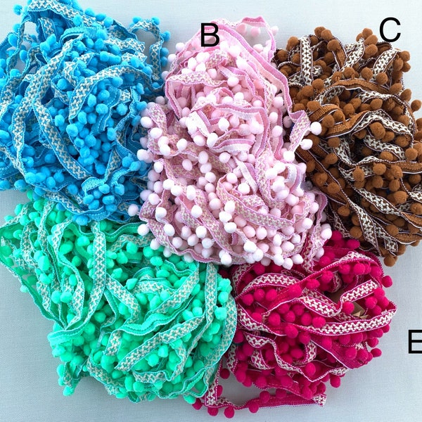 Clearance -  Fuchsia Pink Blue Brown Pompom Ball Fringe Trim For Ornaments, Napkin Curtain, Ball Trims For Socks 1.2cm Black Friday Hot Sale