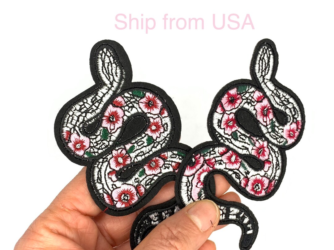 1 Pair Embroidered Floral Snakes Iron-on Patch, Small White Snake ...