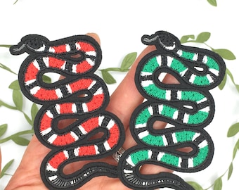 1 Embroidered Red Coral Snake DIY Iron On Patch, Reptile Iron On Applique, Small Snake Trucker Hat Patch
