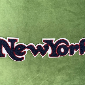 Long USA NY New York City Big Apple Embroidered Chenille Sew-on Applique Patch Dark Blue/Red Letter Patch For Sweatshirt Or Jacket Applique