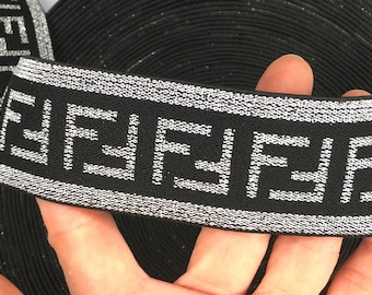 1.5"Silver/Black Greek Key High Density Waistband elastic, Hairband, Yoga Headband , Halloween Costume Elastic