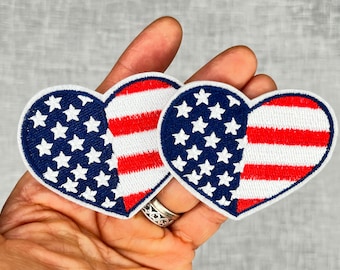 2 America Flag Patches/Heart Shape USA Flag Patch/ Embroidered USA Iron-on Patch/Star Spangled Trucker Cap/T-Shirt Patch