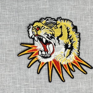 Embroidered Tiger Head Patch: Iron-On Applique (6-1/2" x 5-1/2")