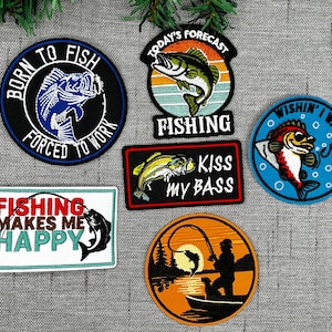 Fishing Makes Me Happy Trucker Hat Patch, Funny Sports Fishing, Kiss My Bass Iron-on