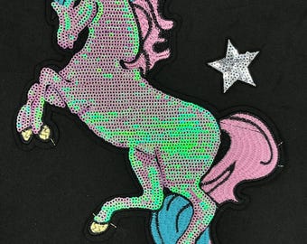 Mhy Line Sequin Patch – Pink And Gold Unicorn – Made In USA