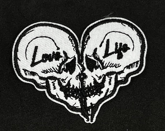 Heart Skull Iron-on Patch, Goth Love Life Embroidery