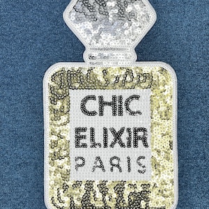 Chic Love Paris eau de parfum Sequin Iron on Applique Patch Embroidered Red Rose Paris Sew-on Patch For Backpack, Jackets