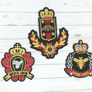Embroidered Crown Queen Bee Iron on applique T-shirt Patch,  Gold Crown Bee Iron-on Patch, Pocket Patch, Jeans Patch