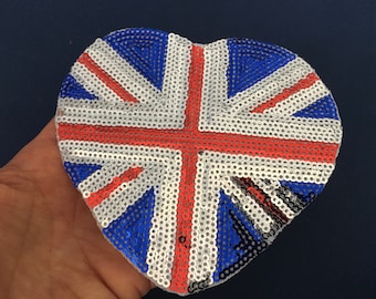 Free hipping - British Flag Sequined  Embroidery Iron On Applique Patch, DIY England Flat Applique, Jacket Sequined Country Flag