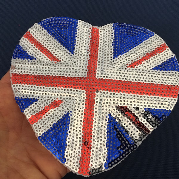 British Flag Sequined  Embroidery Iron On Applique Patch, DIY England Flat Applique, Jacket Sequined Country Flag