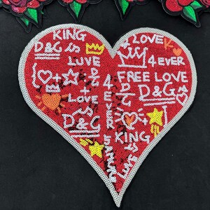 Sequin Big Red Heart Iron-on Love Patch