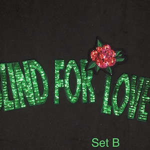 4 Pc Set Blind For Love Patch, Sequin Green Concert Jacket Patch, Tea Rose Iron-on Patch