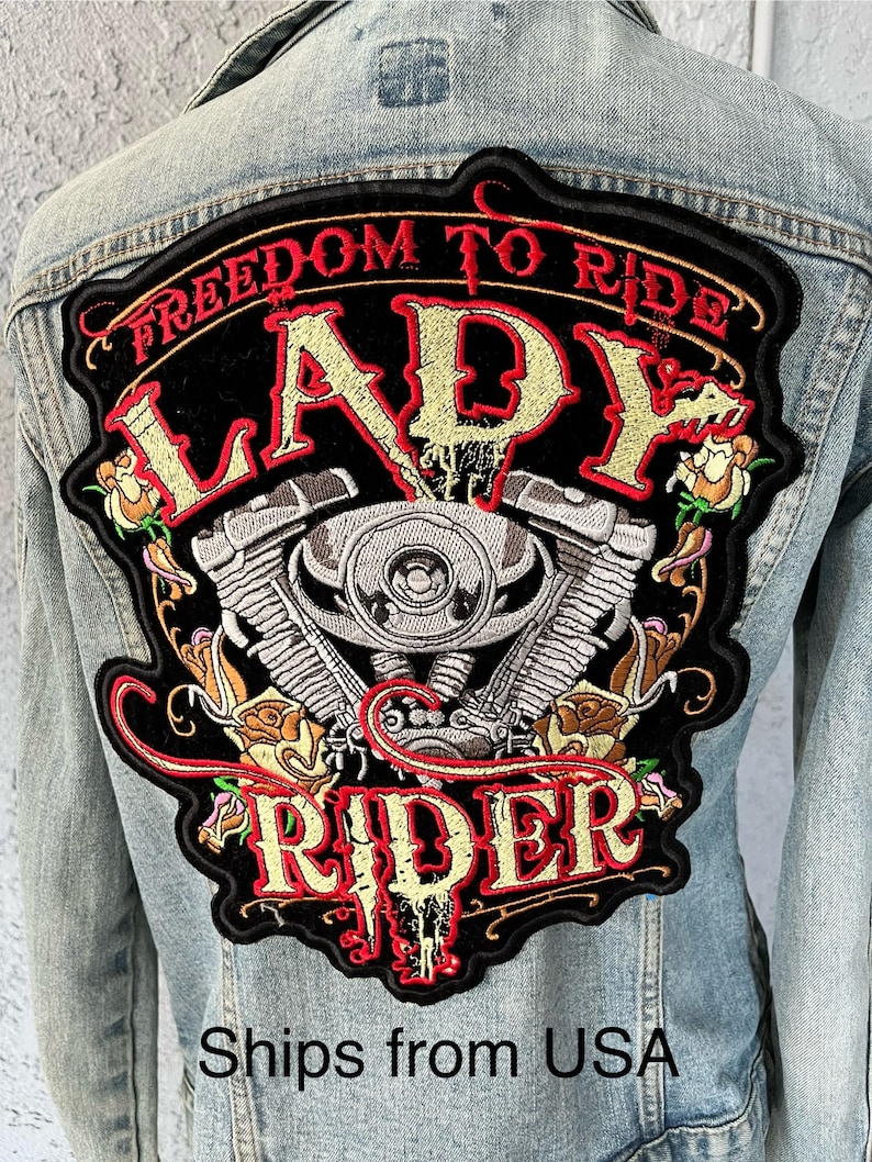 Harley Davidson Lady Biker Jacket patch Large Freedom Symbol
Bad & wild girl rider patch
Black velvet embroidered rose ironon patch