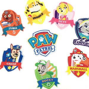 Paw Patrol Dog Patches Zuma Chase Marshall Skye Rocky Cartoon Animal Dog Iron-on Applique For Birthday T Shirt Hat Blanket Shoes Backpack