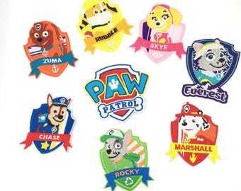 Paw Patrol Dog Iron-on Patches Zuma Chase Marshall Skye Rocky Cartoon Animal Applique