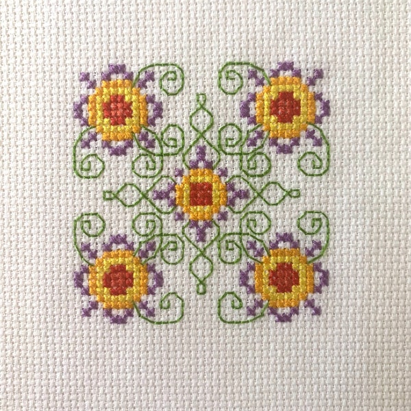Mini Cross Stitch Floral Stained Glass Completed Finished for Crafts DIY Cafe Small Supplies Garden Flowers Spring Tray Decor