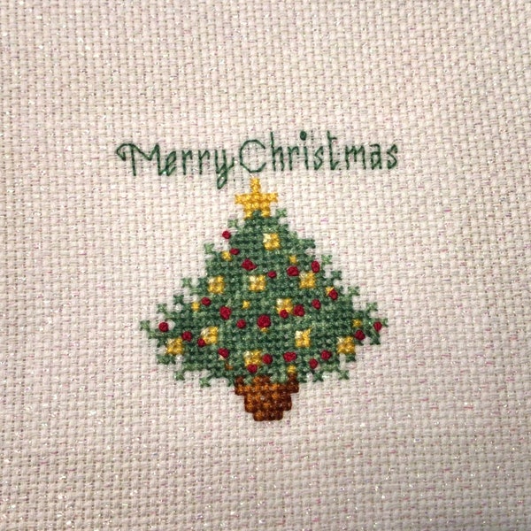 Mini Cross Stitch Christmas Tree Completed Finished for Crafts DIY Holiday Small Metallic Merry Christmas Green Red Supplies