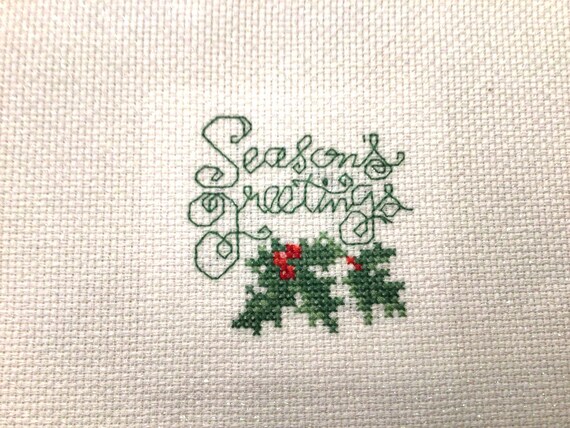 Mini Cross Stitch Christmas Holly Completed Finished for - Etsy