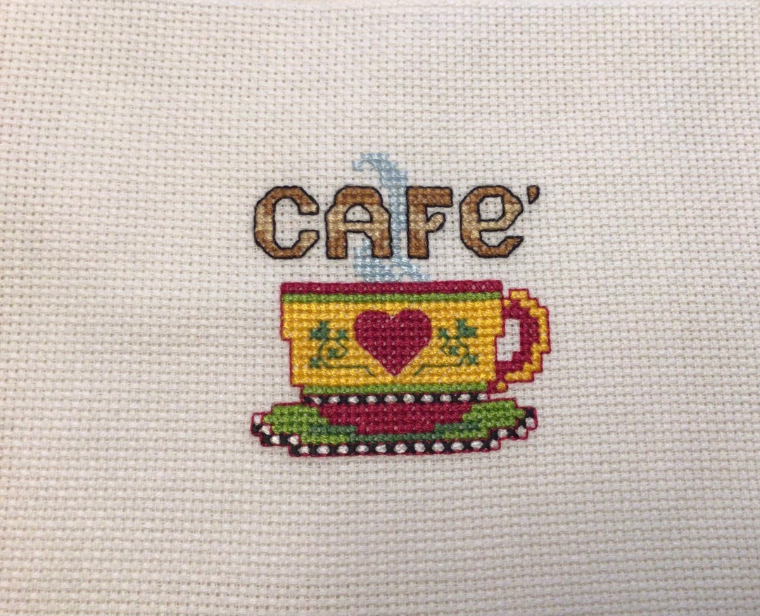 Mini Cross Stitch Coffee Cup Completed Finished for Crafts DIY Cafe