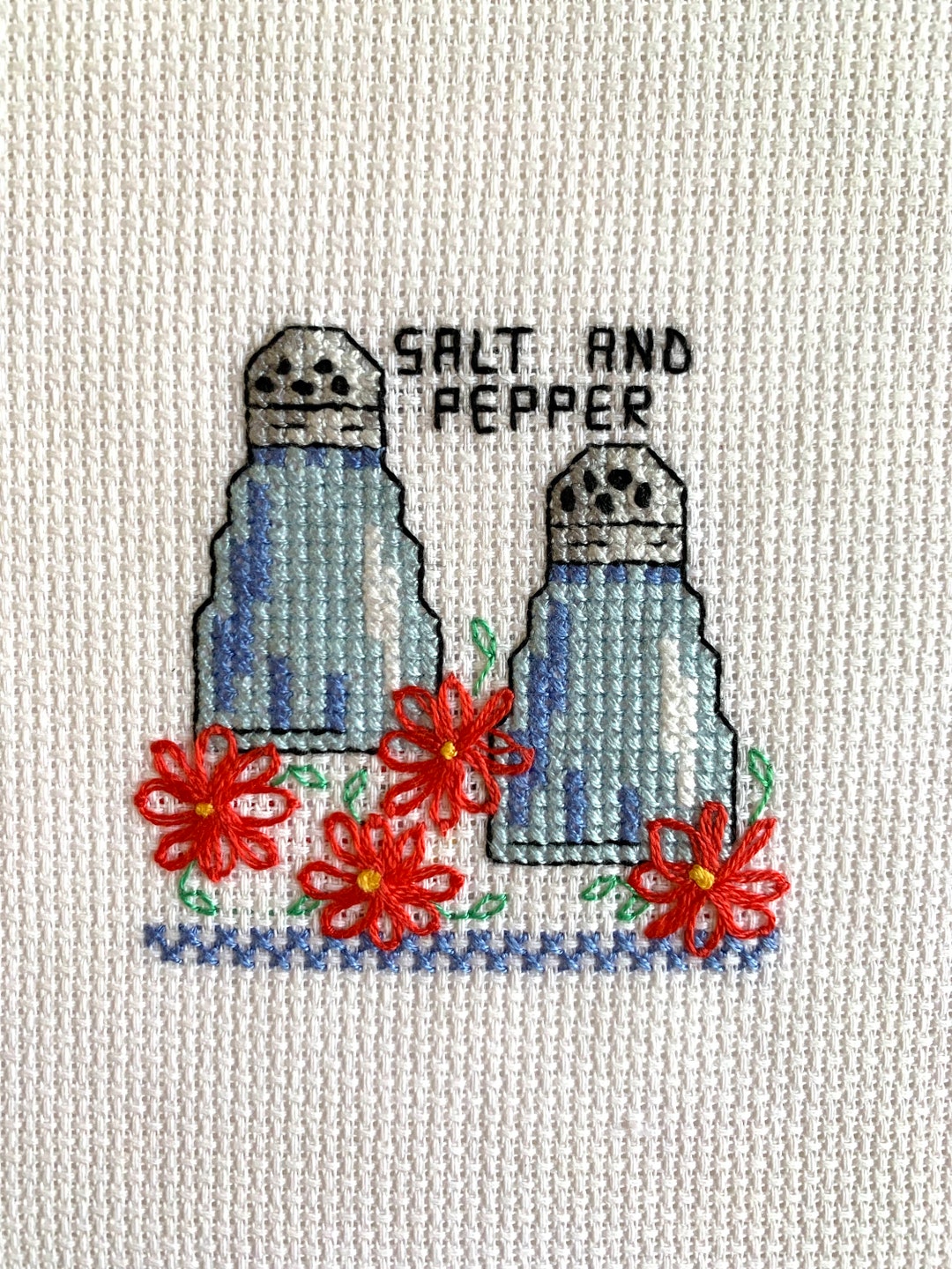 Mini Cross Stitch Salt and Pepper Shakers Completed Finished for Crafts