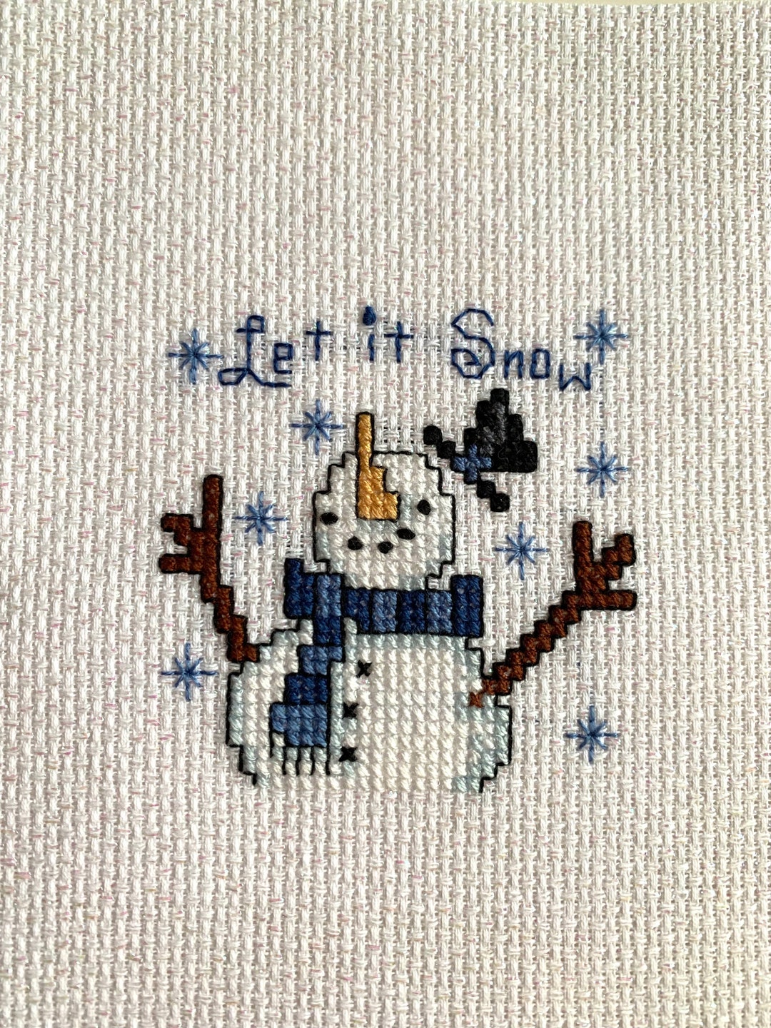 Snowman Cross Stitch Kit - "Let It Snow" Christmas Counted Embroidery 14 Count Aida 40x37cm
