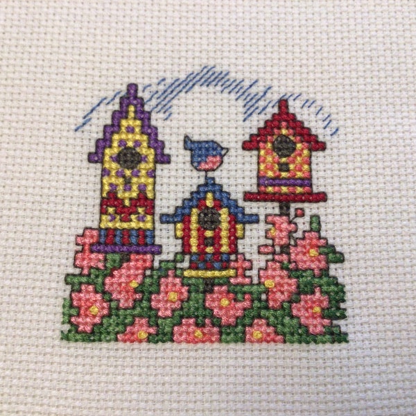 Mini Cross Stitch Birdhouse Completed Finished for Crafts DIY Cafe Small Supplies Garden Bird Houses Spring Tray Decor