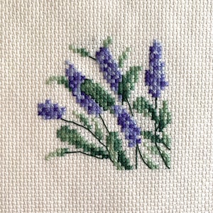 Mini Cross Stitch Lavender Floral Completed Finished for Crafts DIY Cafe Small Supplies Garden Wildflower Spring Tray Decor