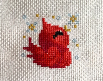 Mini Cross Stitch Cardinal Bird Completed Finished for Crafts DIY Holiday Small Metallic Christmas Winter Supplies