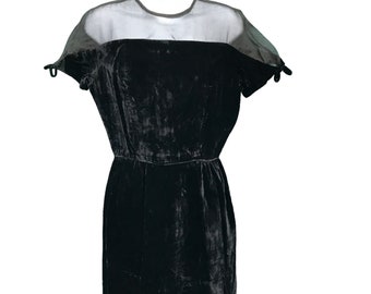 Vintage Black Velvet Dress Small Sheer Top Another Ann Barry Jr Cocktail 60s