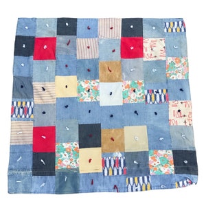 Vintage återvunnen denim jeans lapptäcke boho hippie handgjord 40 x 40 tum quilt