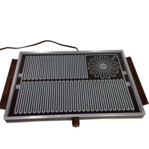 Vintage 70s Salton Hotray Hot Plate Electric Warming Tray Glass Surface Wood Handles