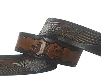 Personalized Jim Harley Davidson Leather Belt Mens 44 Moto Biker Engraved