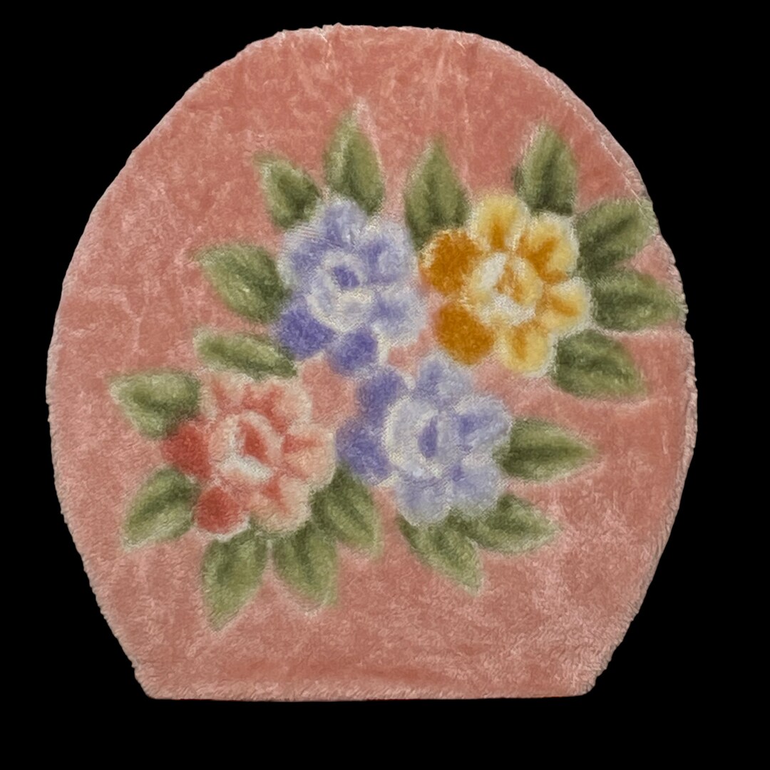 Vintage Pink Floral Faux Chenille Toilet Lid Cover Etsy