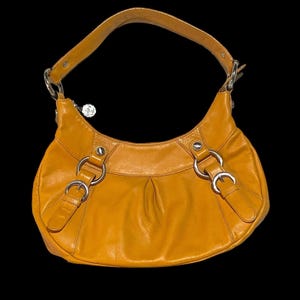 Vintage 90s B Markowsky Orange Leather Handbag Purse Shoulder Bag Zip Y2K Back Pocket Mod